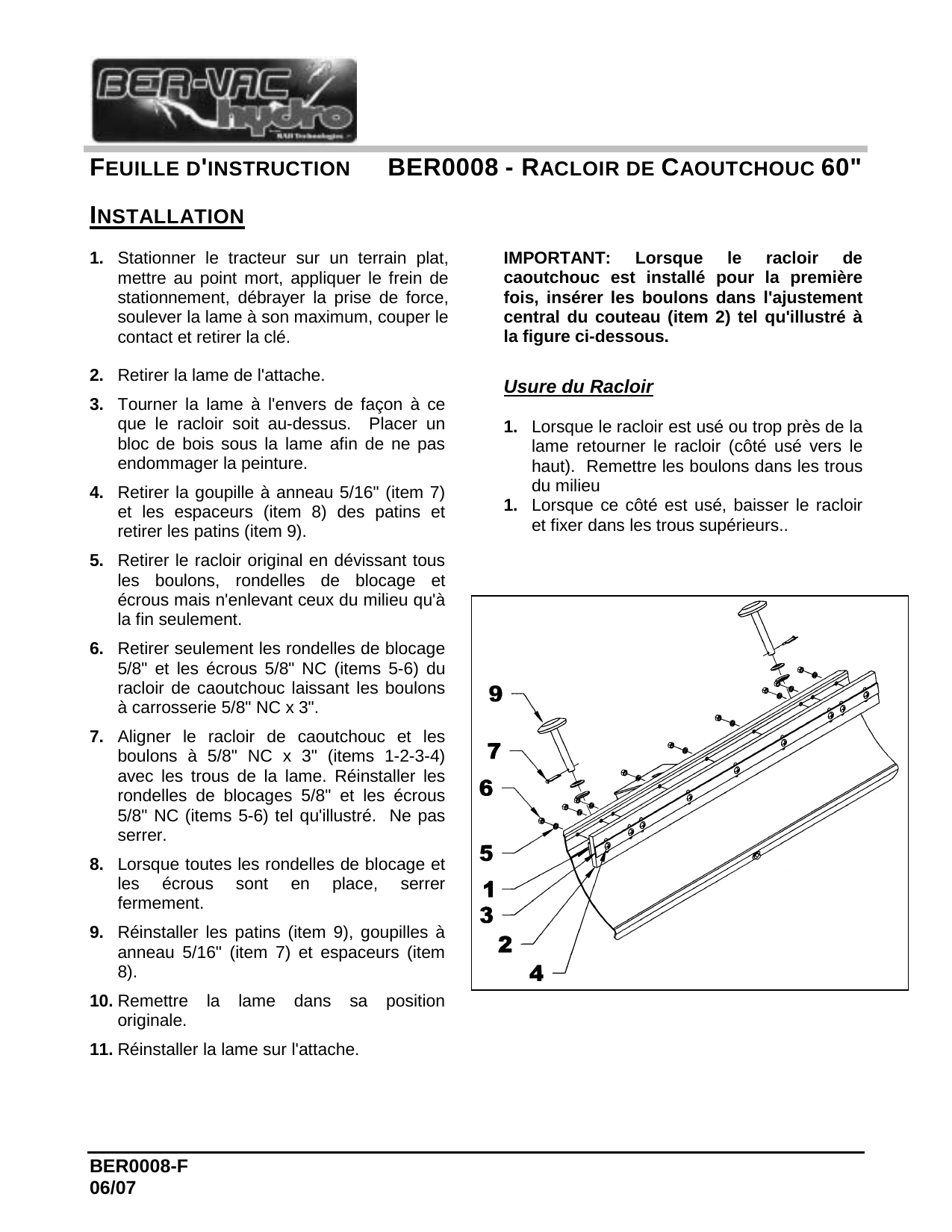 BER0008  Racloir caoutchouc 60 po