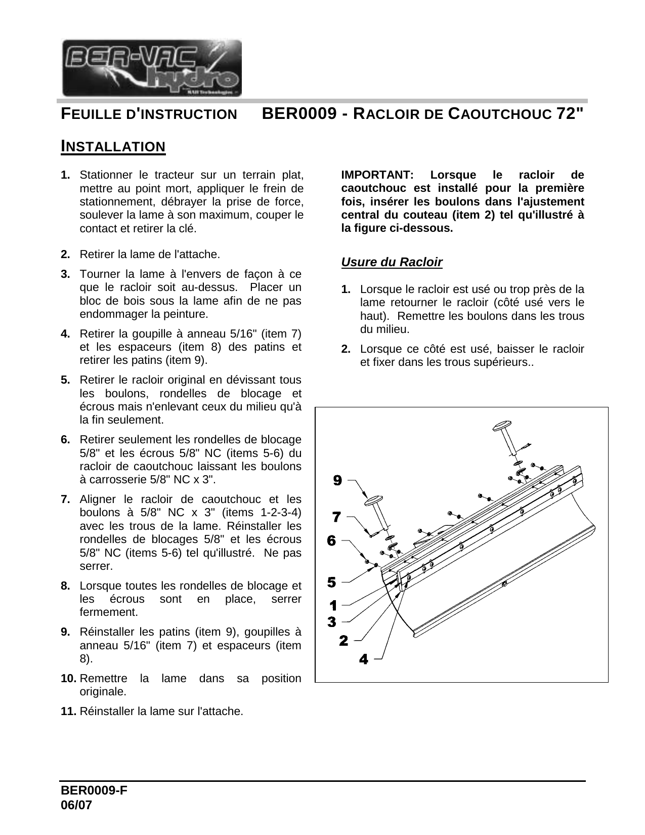 BER0009  Racloir caoutchouc 72 po